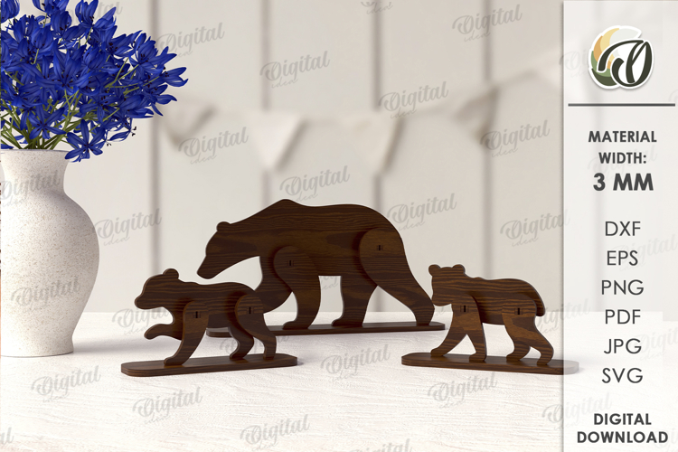 Standing Bears Laser Cut. Wooden Bear Family Stand Decor SVG