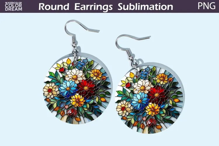 Wildflowers Round Earrings | Flowers Stained Glass Earrings