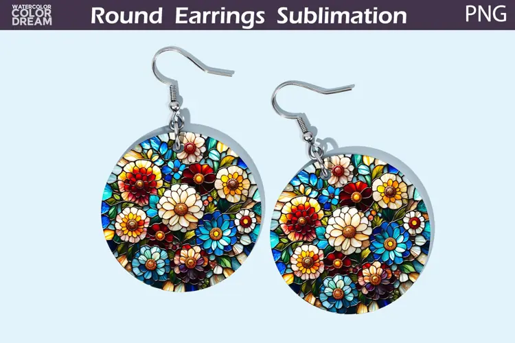 Wildflowers Round Earrings | Flowers Stained Glass Earrings
