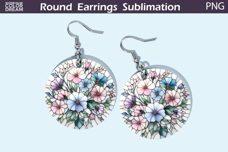 Wildflowers Round Earrings | Flowers Stained Glass Earrings example image 1