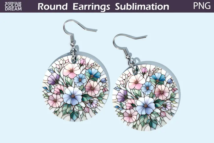 Wildflowers Round Earrings | Flowers Stained Glass Earrings