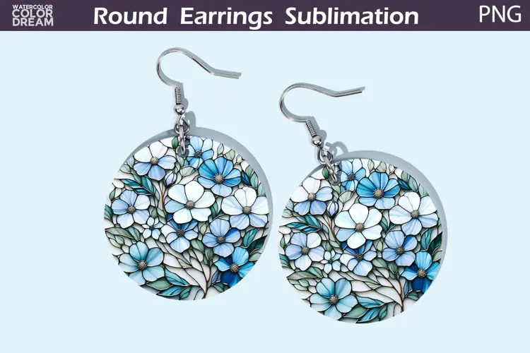 Wildflowers Round Earrings | Flowers Stained Glass Earrings