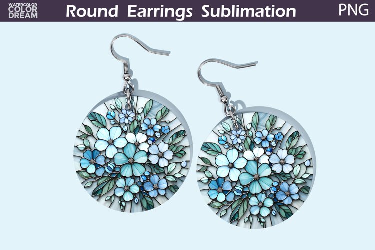 Wildflowers Round Earrings | Flowers Stained Glass Earrings example image 1