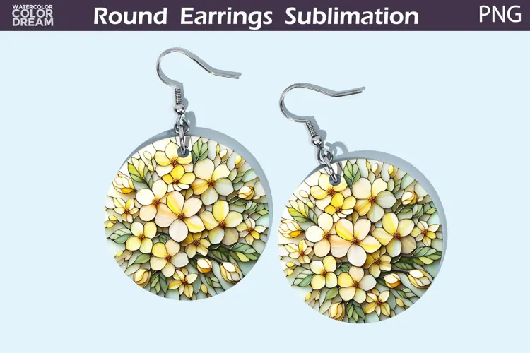 Wildflowers Round Earrings | Flowers Stained Glass Earrings