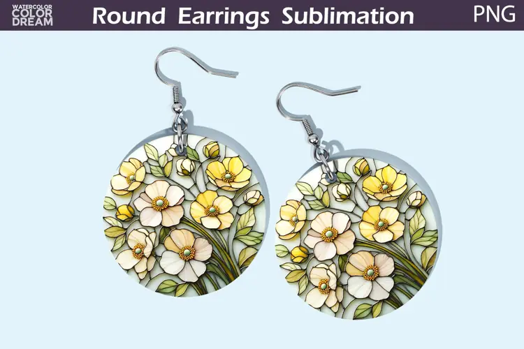 Wildflowers Round Earrings | Flowers Stained Glass Earrings