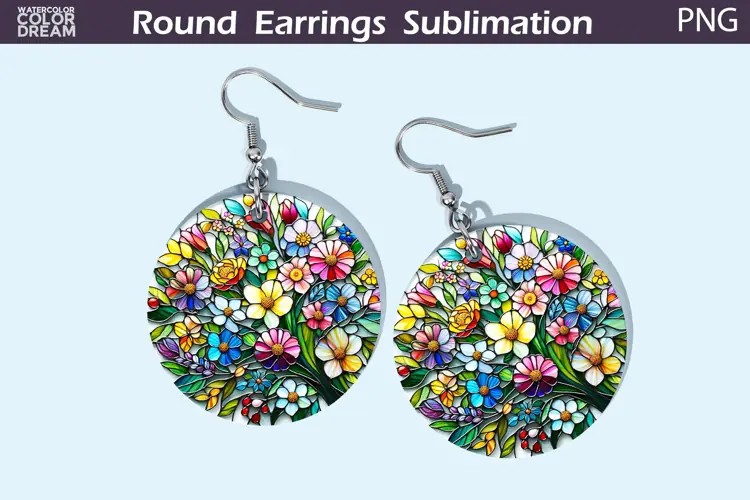 Wildflowers Round Earrings | Flowers Stained Glass Earrings