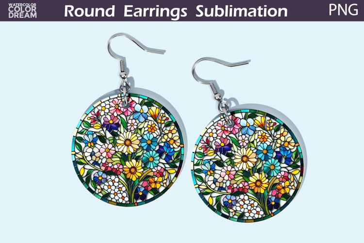 Wildflowers Round Earrings | Flowers Stained Glass Earrings