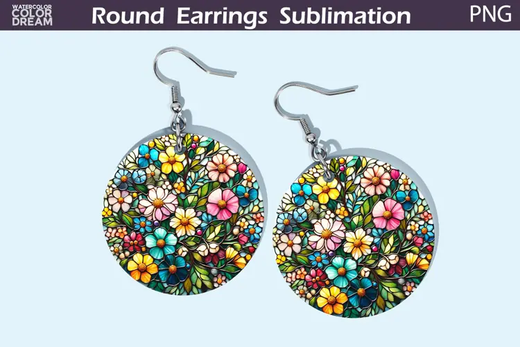 Wildflowers Round Earrings | Flowers Stained Glass Earrings