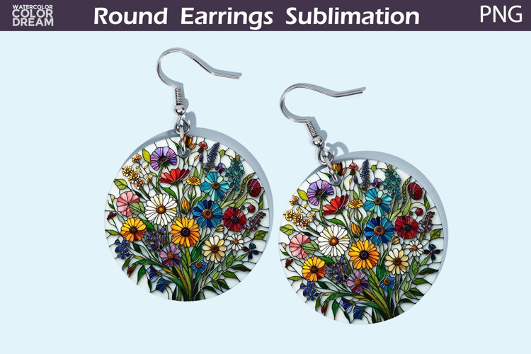 Wildflowers Round Earrings | Flowers Stained Glass Earrings