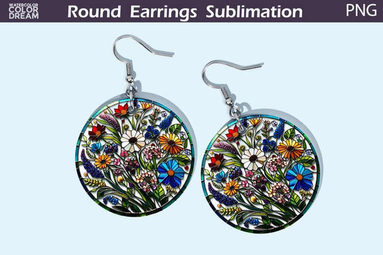 Wildflowers Round Earrings | Flowers Stained Glass Earrings