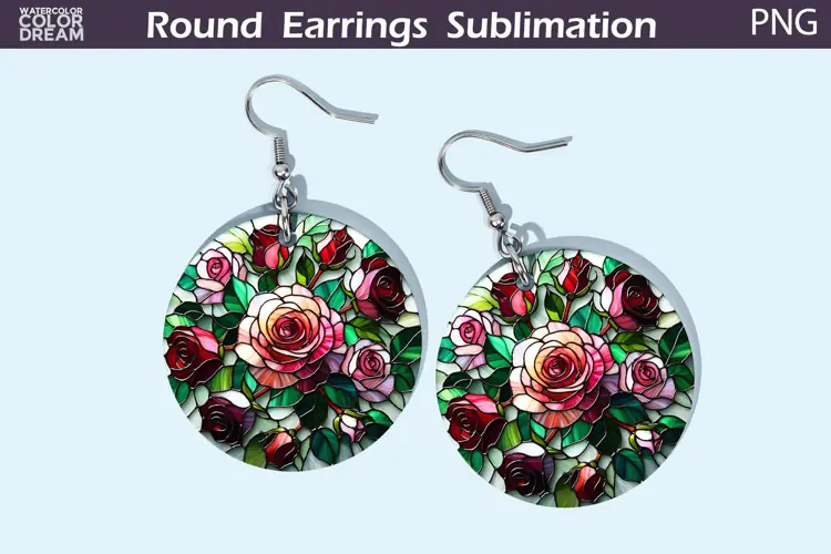 Roses Round Earrings | Flowers Stained Glass Earrings