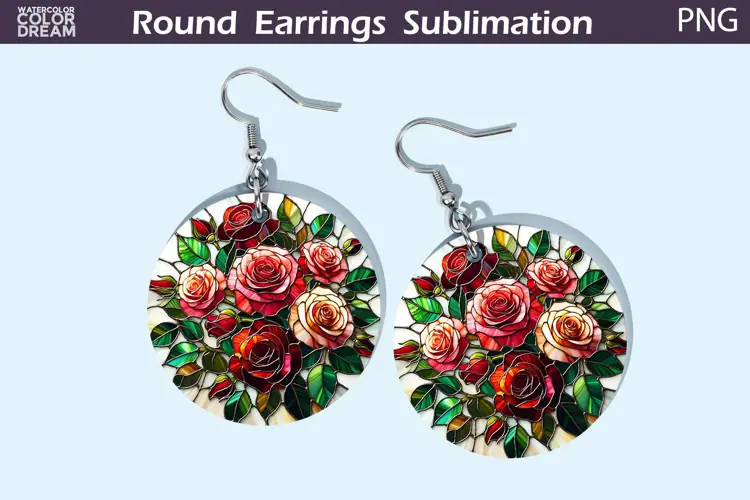 Roses Round Earrings | Flowers Stained Glass Earrings