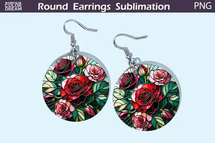 Roses Round Earrings | Flowers Stained Glass Earrings