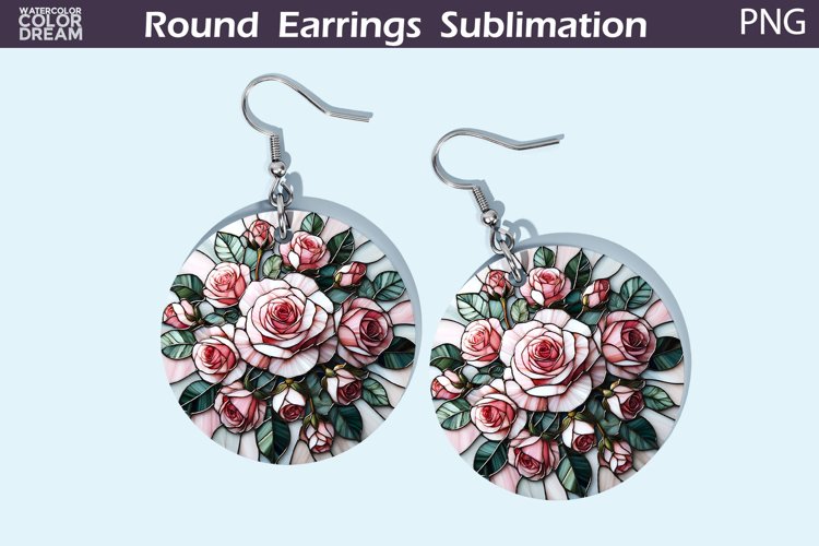 Roses Round Earrings | Flowers Stained Glass Earrings