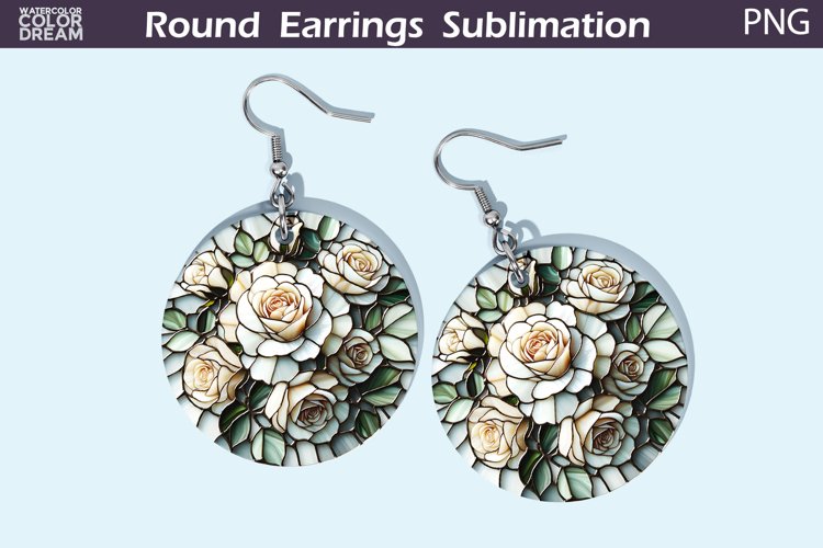 Roses Round Earrings | Flowers Stained Glass Earrings