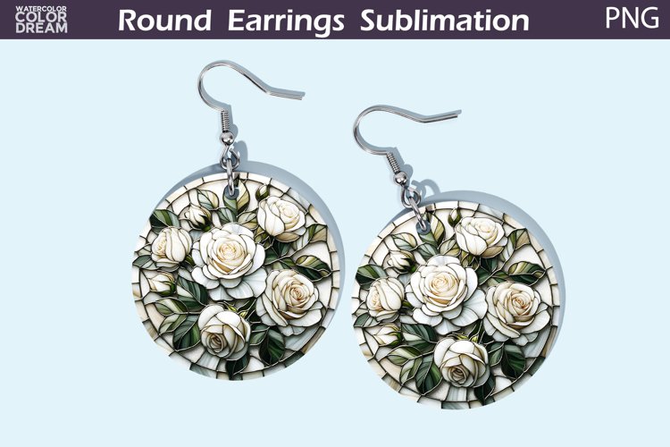 Roses Round Earrings | Flowers Stained Glass Earrings example image 1