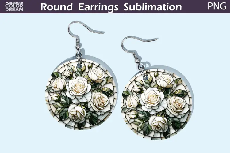 Roses Round Earrings | Flowers Stained Glass Earrings