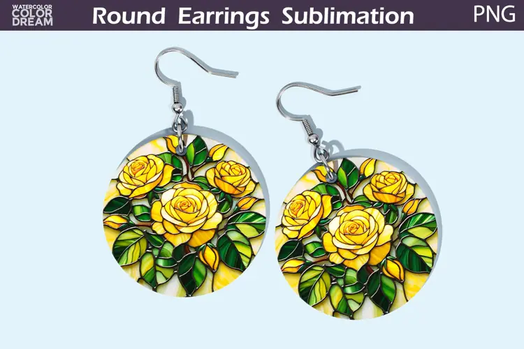 Roses Round Earrings | Flowers Stained Glass Earrings