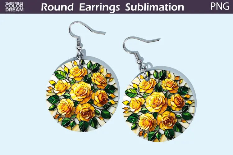 Roses Round Earrings | Flowers Stained Glass Earrings