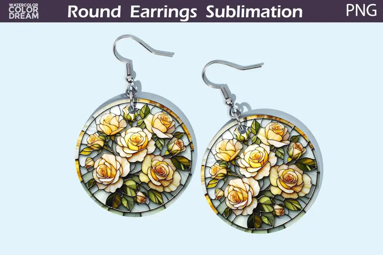 Roses Round Earrings | Flowers Stained Glass Earrings