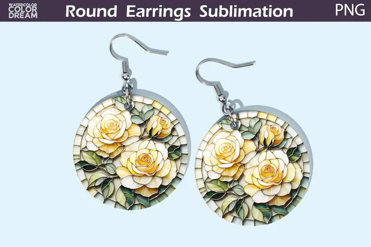 Roses Round Earrings | Flowers Stained Glass Earrings