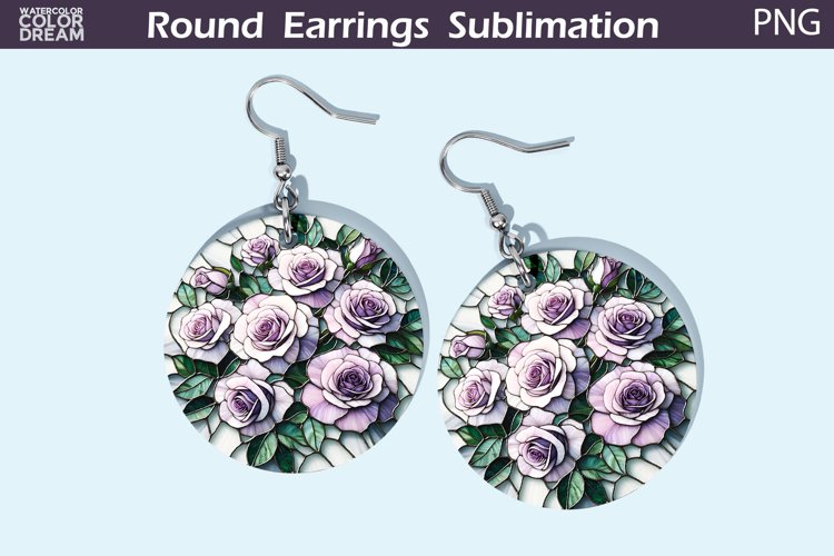 Roses Round Earrings | Flowers Stained Glass Earrings