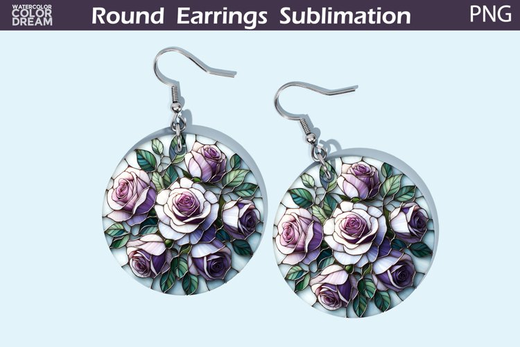 Roses Round Earrings | Flowers Stained Glass Earrings