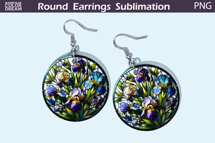 Iris Round Earrings | Flowers Stained Glass Earrings