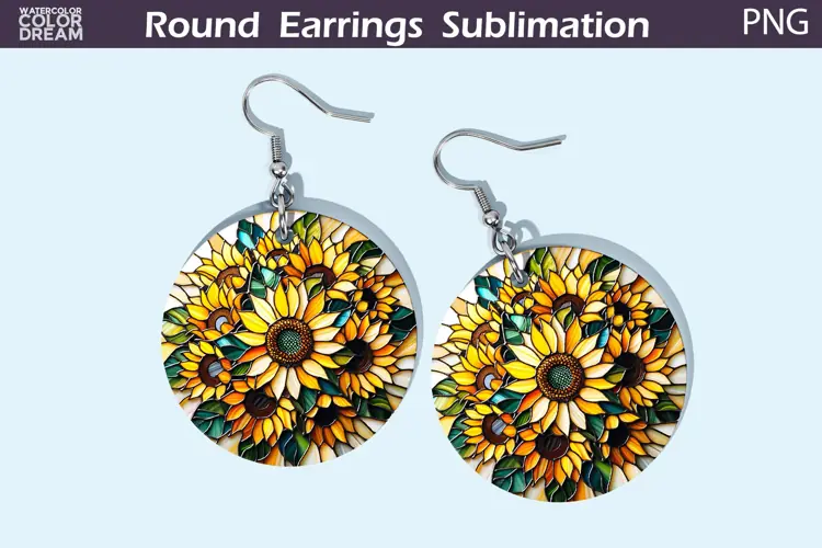 Sunflowers Round Earrings | Flowers Stained Glass Earrings