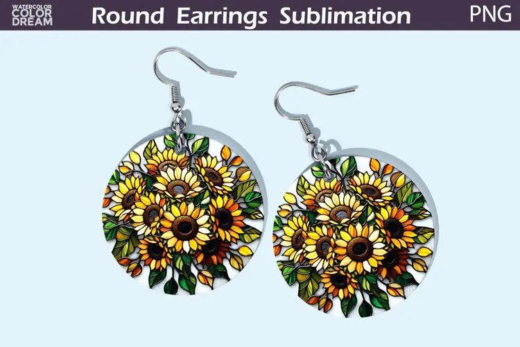Sunflowers Round Earrings | Flowers Stained Glass Earrings