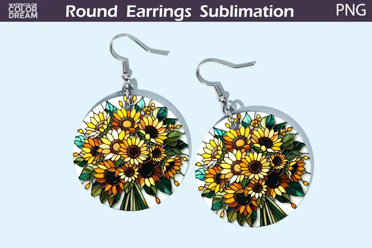 Sunflowers Round Earrings | Flowers Stained Glass Earrings