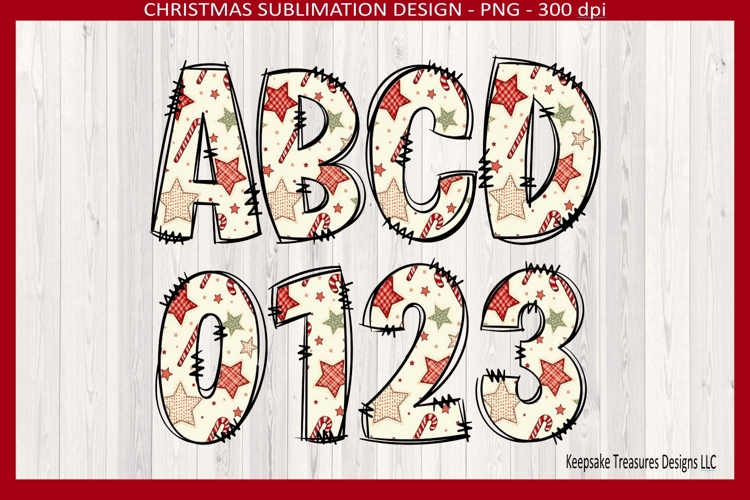 Star Doodle Christmas Letters, Sublimation Alpha Png