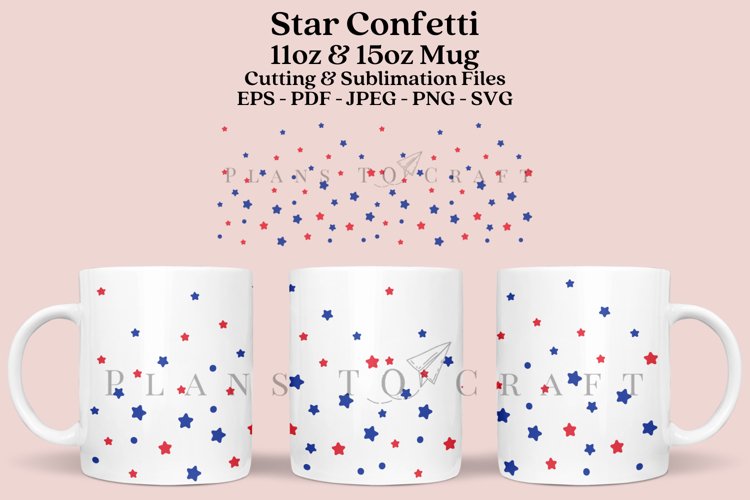 Star Confetti 4th of July Mug Sublimation Wrap 11oz - 15oz