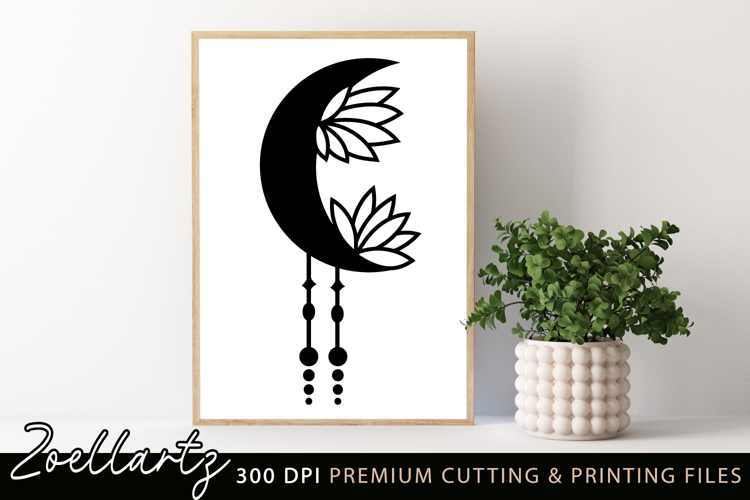 Celestial Star Crescent Lotus SVG Floral Moon Illustration