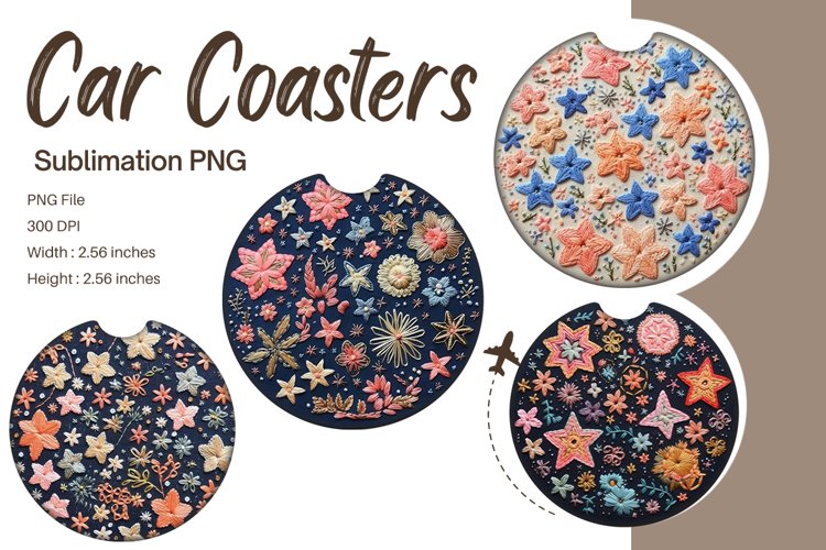 Star Embroidery Car Coaster Sublimation Template example image 1