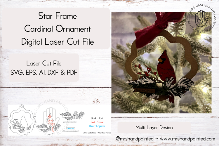 Star Frame Cardinal Ornament - Laser Cut File
