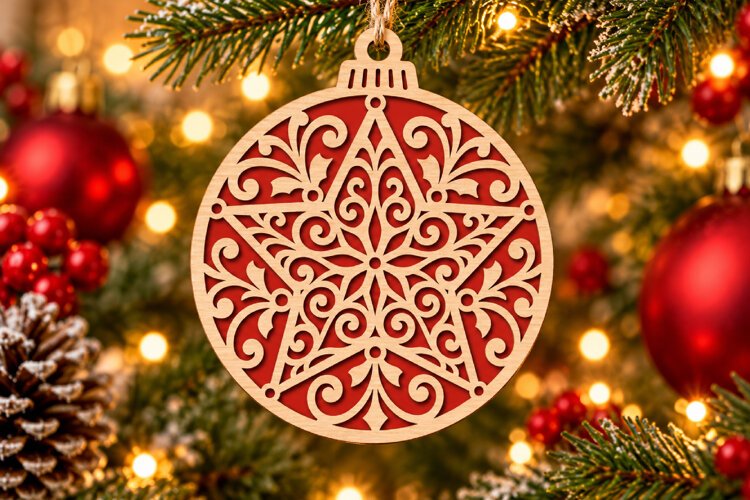 Star Mandala Christmas Ornament SVG, Laser Cut Glowforge example image 1