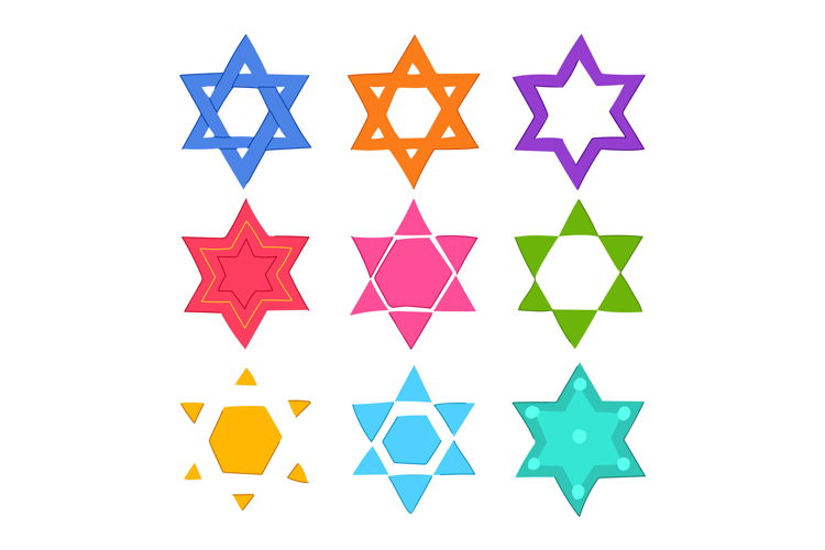 Colorful star of david symbols representing jewish identity