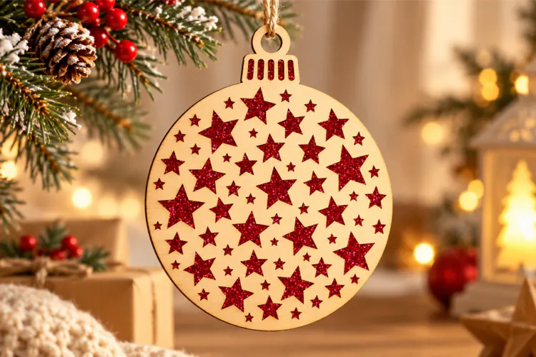 Star Pattern Christmas Bauble Laser Cut SVG