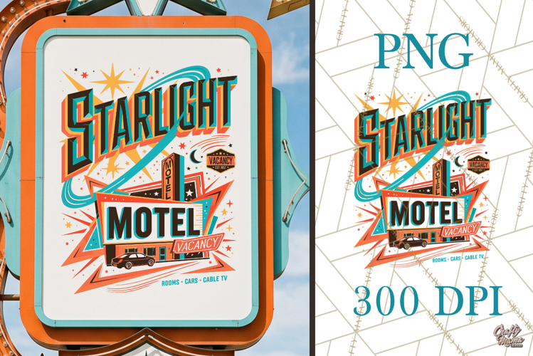 Retro Atomic Age Starlight Motel PNG
