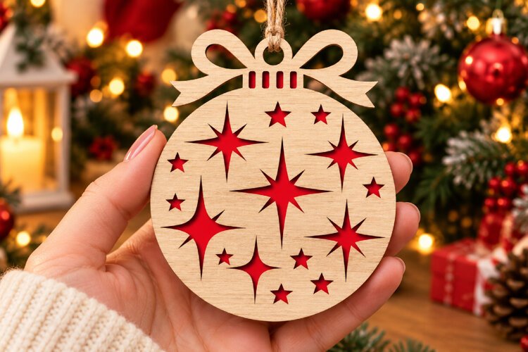 Starry Bauble Laser Cut Wood File, Christmas Ornament SVG example image 1