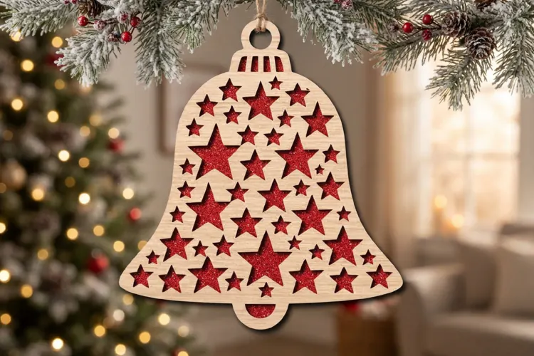 Starry Christmas Bell Ornament SVG Laser Cut File