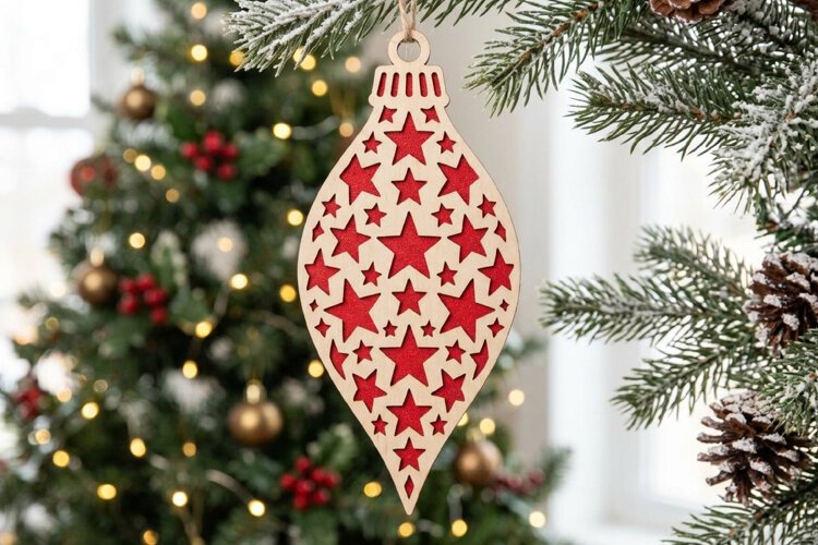 Starry Christmas Ornament SVG Laser Cut, Holiday Decor File example image 1
