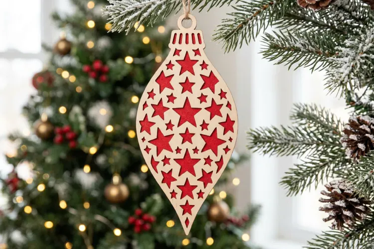 Starry Christmas Ornament SVG Laser Cut, Holiday Decor File