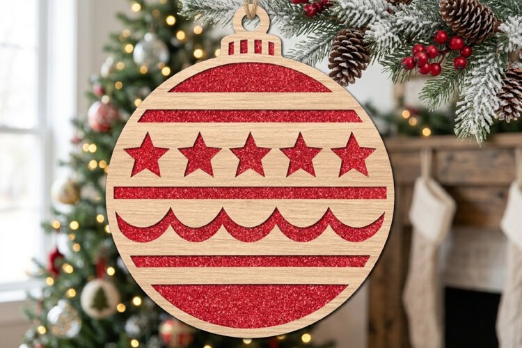 Starry Christmas Ornament SVG Laser Cut Wood Decoration example image 1