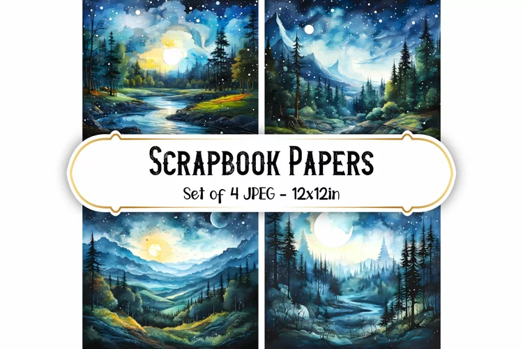 Starry Night Scene Watercolor Backgrounds