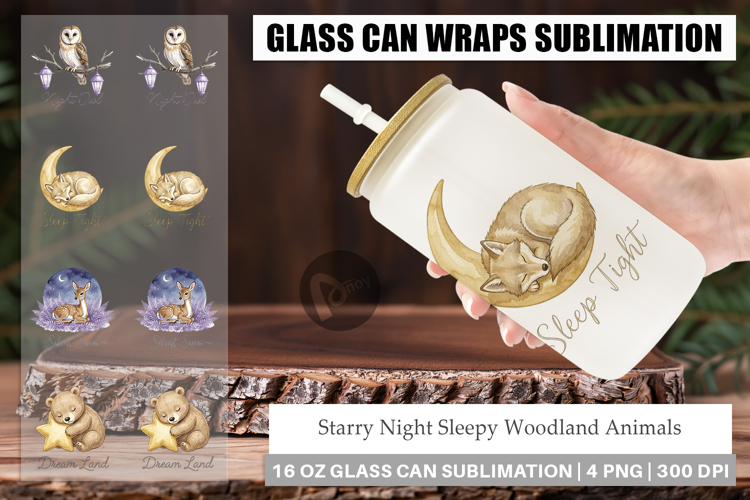 Sleepy Woodland Animals Glass Can
