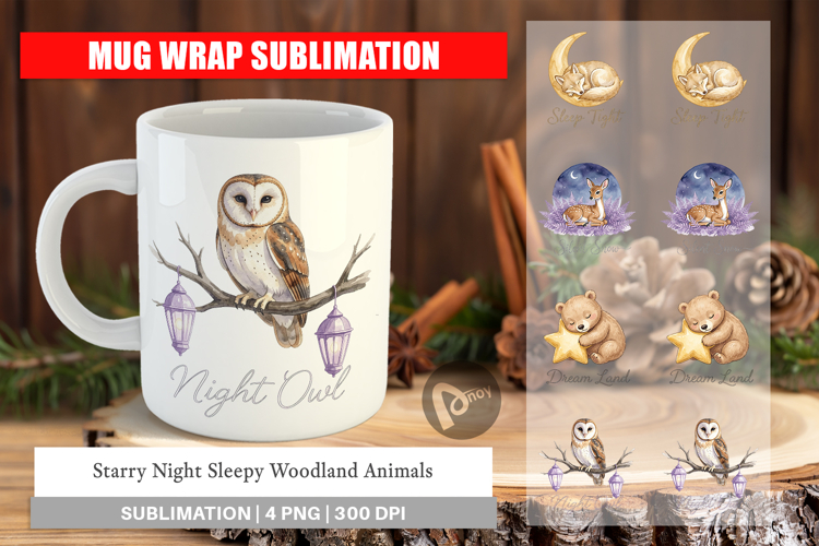 Sleepy Woodland Animals Mug Wrap