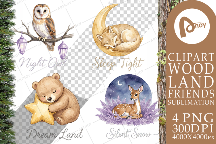 Sleepy Woodland Animals Sublimation