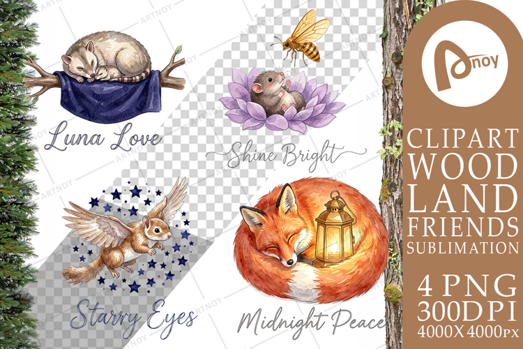Sleepy Woodland Animals Sublimation